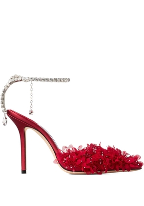 Jimmy Choo 100mm Saeda crystal-embellished floral pumps - Red
