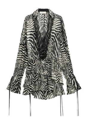 Blumarine lace-trim zebra-print mini dress - Black
