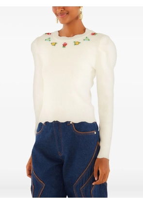 FARM Rio beaded puff-sleeve top - White