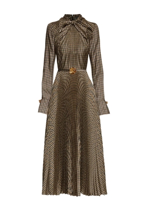 Oscar de la Renta houndstooth pleated midi dress - Brown