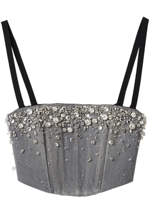 Miu Miu crystal-embellished denim cropped top - Grey