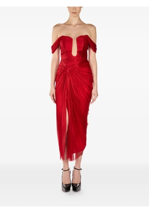 ARAFTU off-shoulder split midi dress - Red