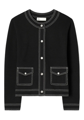 Tory Burch topstitch pocket cardigan - Black