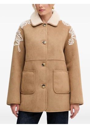 ERMANNO FIRENZE floral-appliqué shearling-lined coat - Brown
