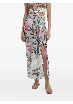 PatBO floral fringed maxi skirt - White