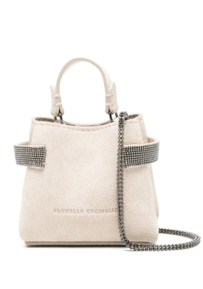 Brunello Cucinelli embellished top-handle coin pouch - Neutrals