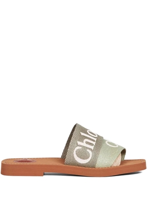 Chloé logo embroidery ribbon sandals - Green