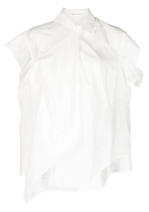 Yohji Yamamoto ruffle-trim long-sleeved shirt - White