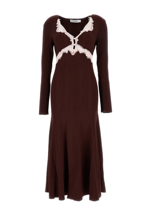 Self-Portrait ribbed lace A-line dress - Brown