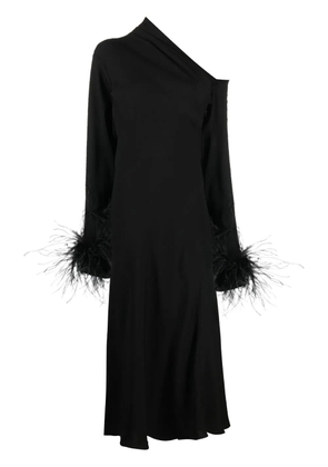 16Arlington feather-trim one-shoulder dress - Black