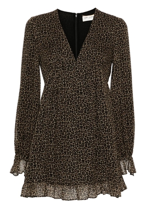 Saint Laurent leopard-print mini dress - Brown