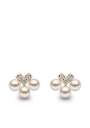 Yoko London 18kt yellow gold Sleek Akoya Pearl diamond stud earrings