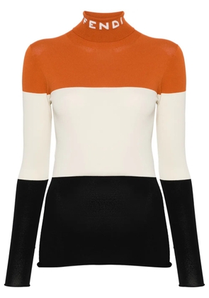 FENDI logo-intarsia colour-block jumper - Orange