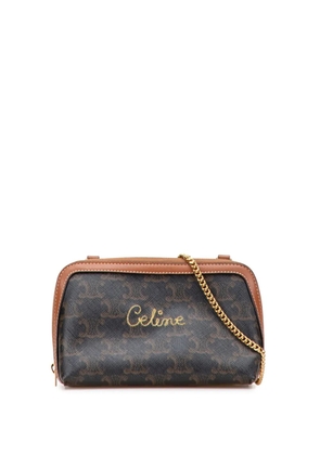 Celine Pre-Owned 2020 Triomphe Coated Canvas Embroidered Logo Clutch On Chain crossbody bag - Brown