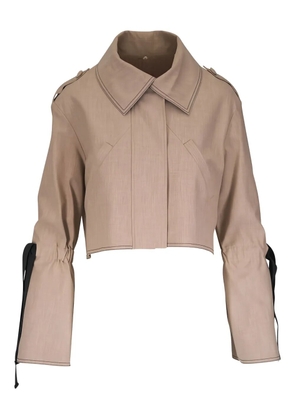 KZ_K STUDIO Tech Broadcloth tie-detail cropped jacket - Neutrals