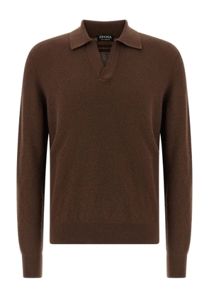 Zegna Oasi jacquard V-neck polo shirt - Brown