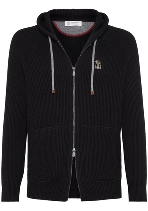 Brunello Cucinelli ribbed-knit cashmere zip-up hoodie - Black