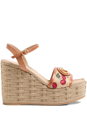 Valentino Garavani 120mm VLogo Signature Cherryfic-print wedge sandals - Neutrals