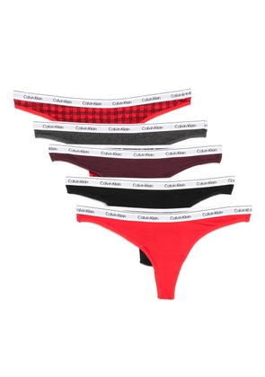 Calvin Klein logo-waistband thongs (pack of five) - Red