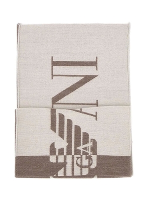 Emporio Armani two-tone logo fringed scarf - Brown