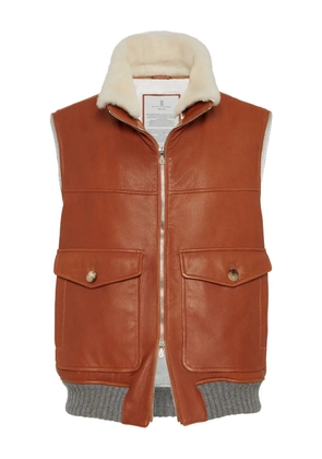 Brunello Cucinelli shearling-collar padded gilet - Brown