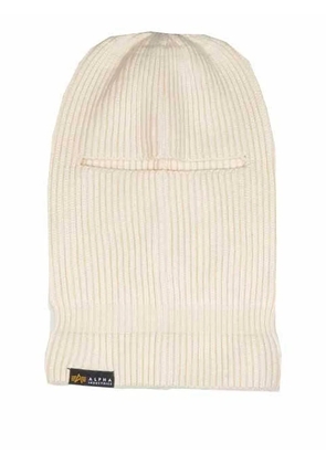 Alpha Industries logo-patch ribbed beanie hat - White