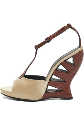 Bottega Veneta Pre-Owned embossed-leather wedge sandals - Neutrals