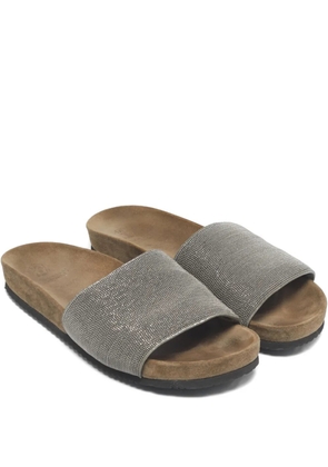 Brunello Cucinelli Monili beaded flat slides - Grey