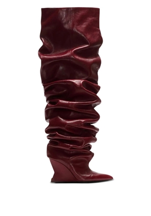 Balmain 95mm calfskin ruched wedge over-the-knee boots - Red