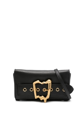 Moschino logo-engraved leather crossbody bag - Black