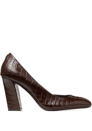 Jimmy Choo 85mm Farren embossed crocodile-effect pumps - Brown