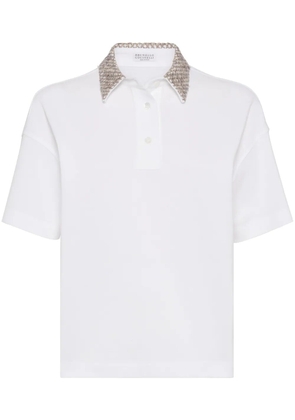 Brunello Cucinelli embellished polo top - White
