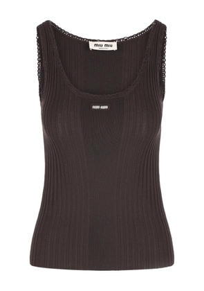Miu Miu ribbed-knit crocheted-trim top - Brown
