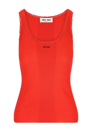 Miu Miu ribbed crocheted-edges top - Red