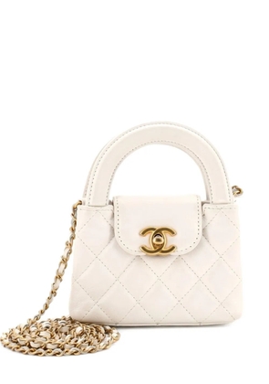 CHANEL Pre-Owned Kelly Top Handle Shopping Bag Quilted Shiny Aged Calfskin Nano crossbody bag - White
