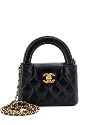CHANEL Pre-Owned Kelly Top Handle Shopping Bag Quilted Shiny Aged Calfskin Nano crossbody bag - Black