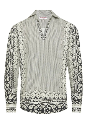 Orlebar Brown patterned linen polo shirt - White