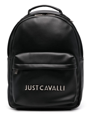 Just Cavalli logo-lettering leather backpack - Black