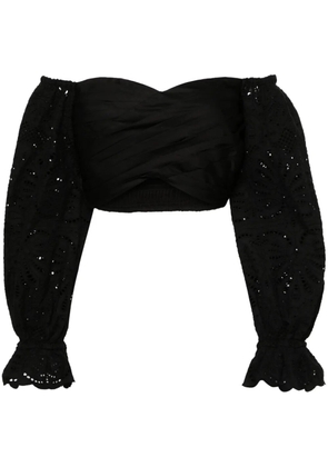 Self-Portrait broderie anglaise cropped blouse - Black