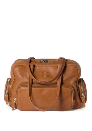 Miu Miu Pocket leather zipped tote bag - Brown