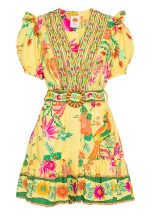 FARM Rio delicate fruit garden cotton mini dress - Yellow