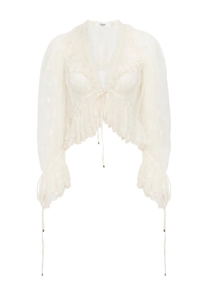 Chloé v-neck ruffled embroidery lace blouse - Neutrals
