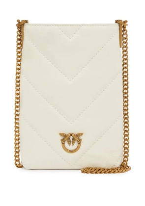 PINKO quilted Love Birds-embellished phone bag - White