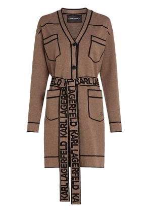 Karl Lagerfeld logo-print belted cardigan - Brown
