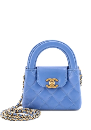CHANEL Pre-Owned Kelly Top Handle Shopping Bag Quilted Shiny Aged Calfskin Nano crossbody bag - Blue