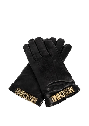 Moschino logo-plaque leather gloves - Black
