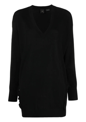 PINKO ruffle-detail V-neck wool jumper - Black
