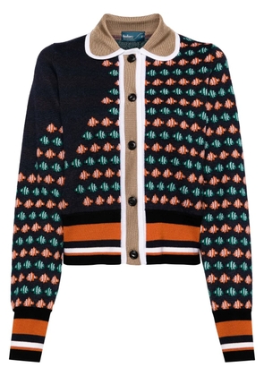 Kolor fish-motif intarsia-knit cardigan - Blue