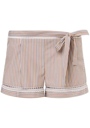 Alberta Ferretti bow-embellished striped mini shorts - Neutrals
