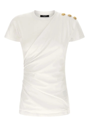 Balmain button-embellished draped T-shirt - White